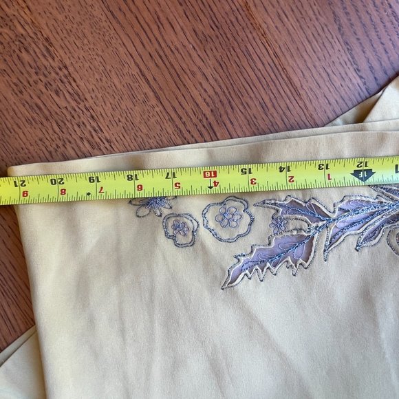 Vera Cristina Silk Two Piece Suit Vintage Yellow Embroidered Jacket Skirt Set - Picture 14 of 16